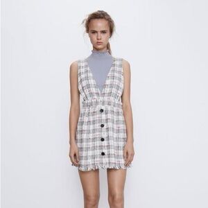 Zara Beige and Red Checkered Mini Dress